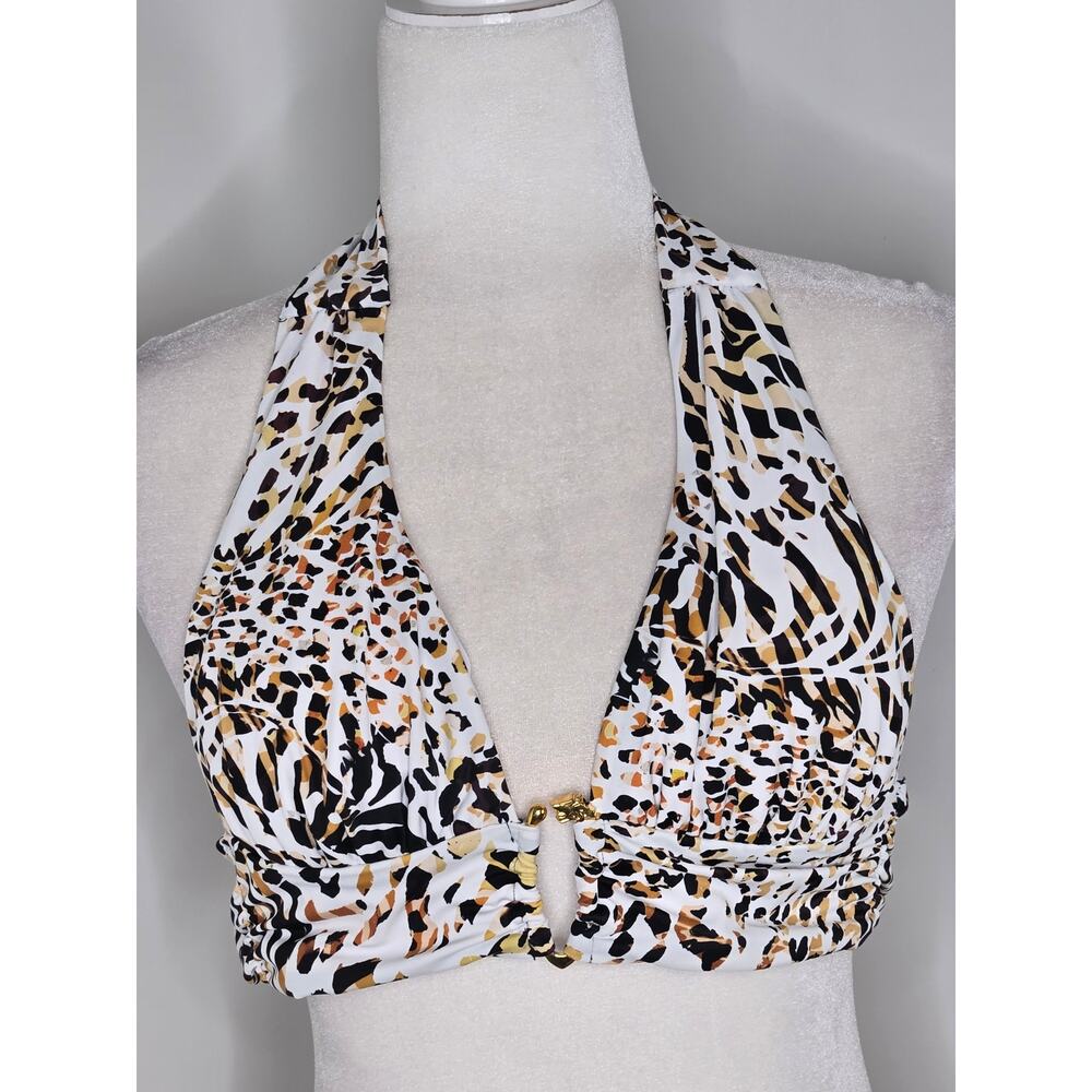 Venus NWOT bikini halter top animal print 4 black orange yellow